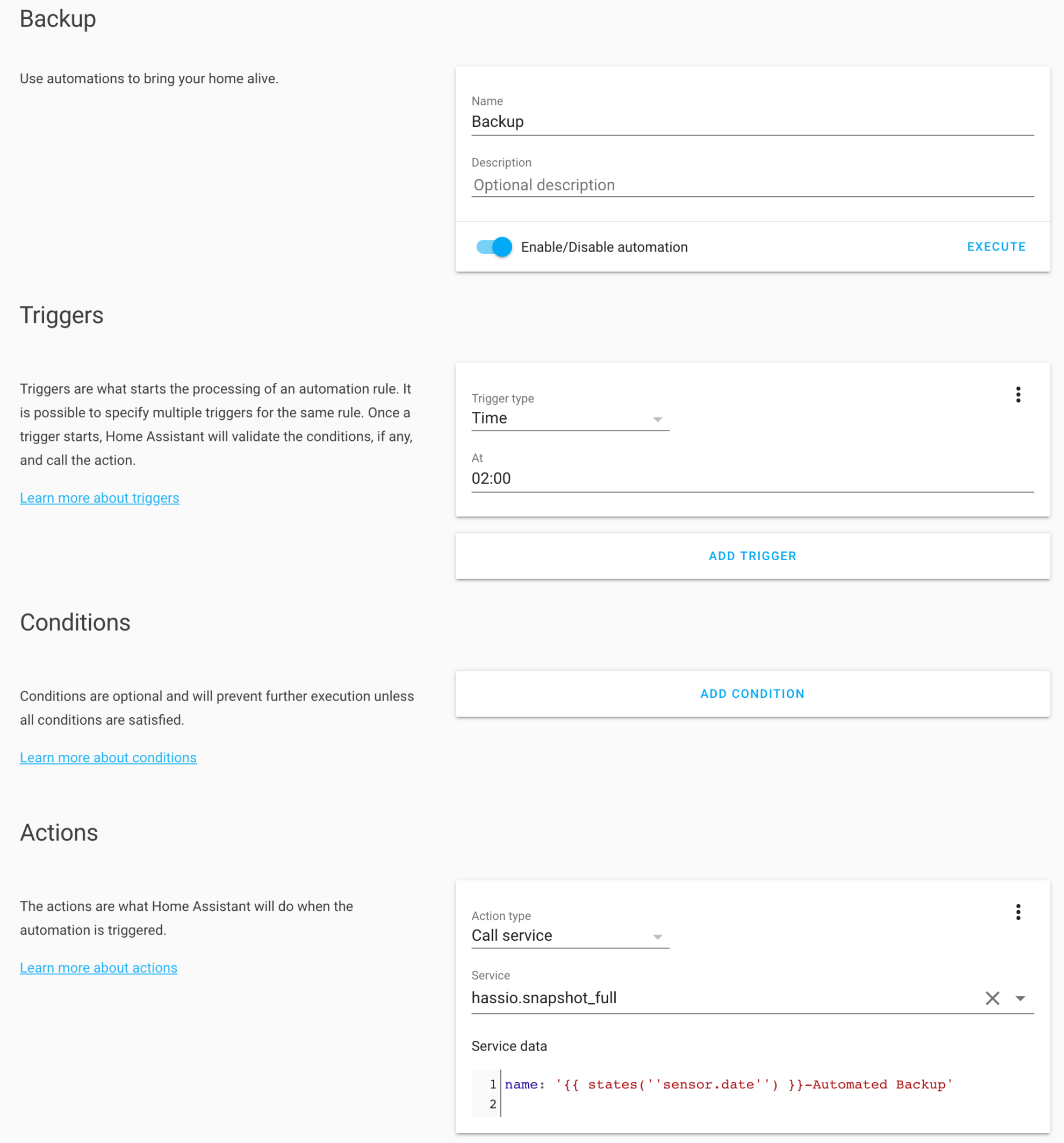 Home Assistant Backup auf der Synology NAS